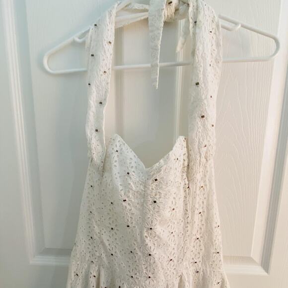 Diane von Furstenberg DVF Dress Womens 10 White Rive Halter Eyelet Lace Y2k - Picture 2 of 10